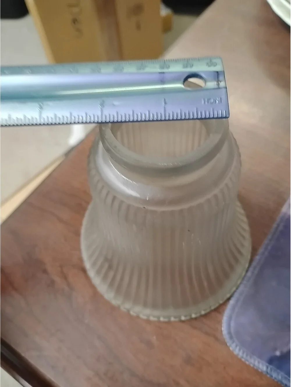 BELL SHAPED FROSTED GLASS LAMP SHADE RIBBED 2” DIAMETER